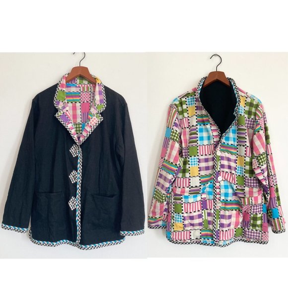 Koos of Course Vintage Reversable Patchwork Button Up Jacket Size Large - Picture 1 of 16